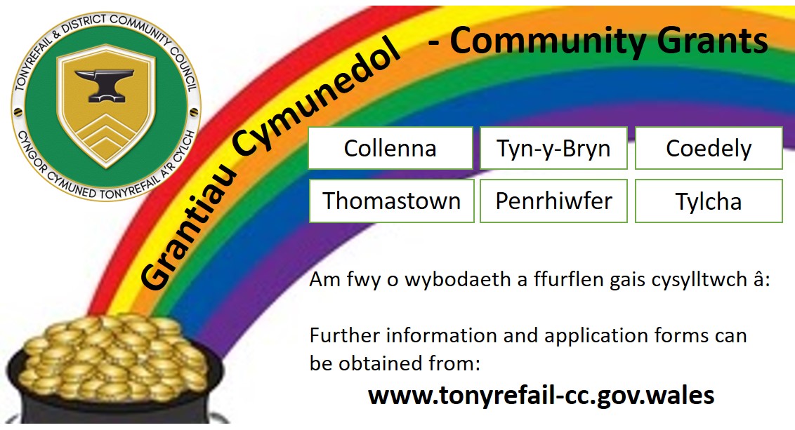 An image showing a rainbow with a pot of gold and listing the wards of the community council